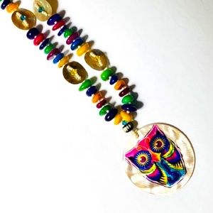 Handmade Owl of the Carnival Statement Necklace Mardi Gras